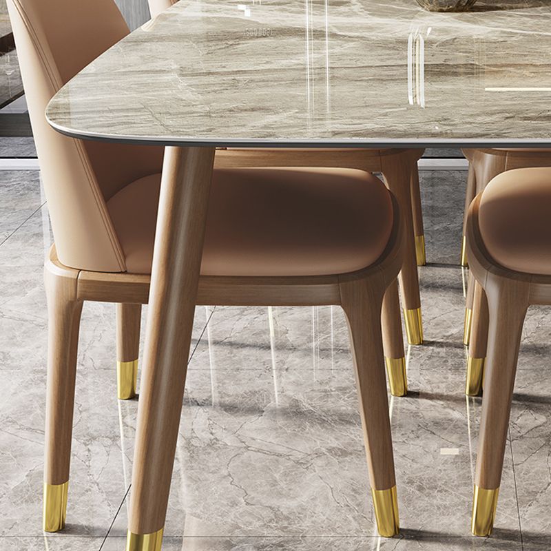 Gray Stone Top Dining Table Mid-Century Modern Dining Table with 4 Wood Legs Clearhalo 'Dining Tables & Seating' 'Dining Tables' 'dining_table' 'furn' 'furn_dining_table' 'Furniture' 'Kitchen & Dining Furniture' 1200x1200_b3469638-8cbe-462a-bfd4-daf5b66ee36a