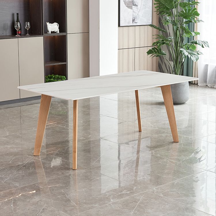 Rectangle Contemporary Dining Room Table White Sintered Stone Table with Ash Solid Wood Base Clearhalo ' dining_table' 'Dining Tables & Seating' 'Dining Tables' 'furn' 'furn_dining_table' 'Furniture' 'furniture_dining_table' 'Kitchen & Dining Furniture' 'kitchen&dining_furn' 'kitchen' 'kitchen_dining_table' 1200x1200_b34c4b0d-daca-4c07-a295-bc20da0f72c5