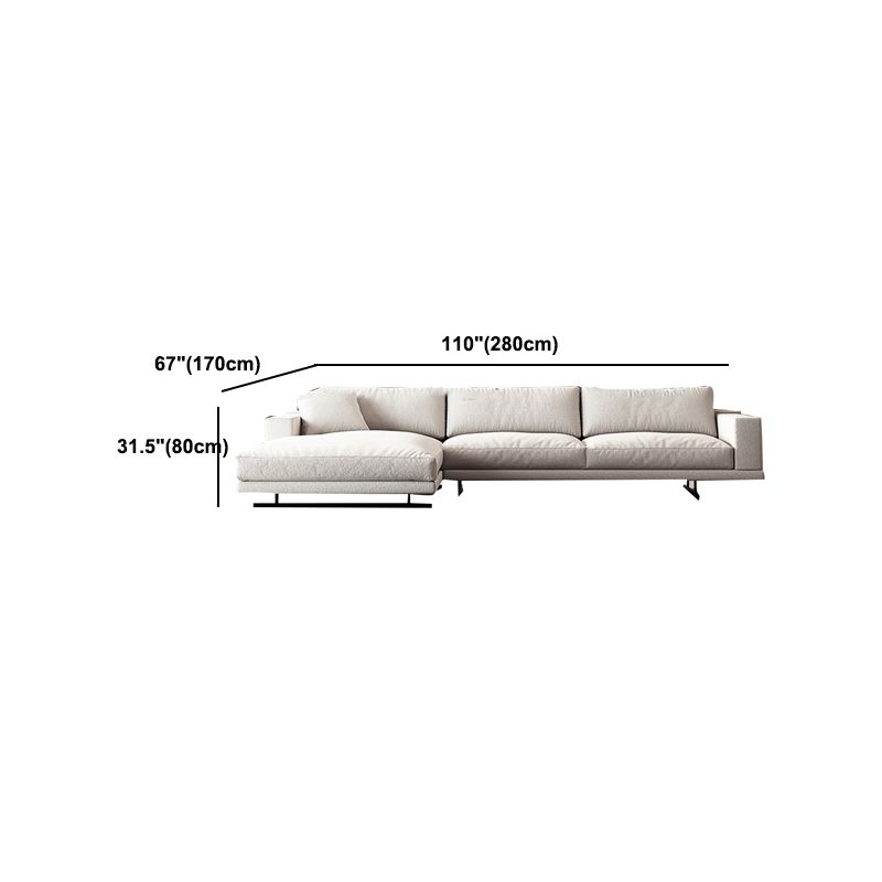 Square Arm Linen Sofa with Chaise Contemporary 4-Steater Loose Back Sofa in White Clearhalo 'furn' 'furn_sectionals' 'Furniture' 'Living Room Furniture' 'Sectionals' 1200x1200_b34cb77c-785c-4f2b-88d5-0ef19af0b97f