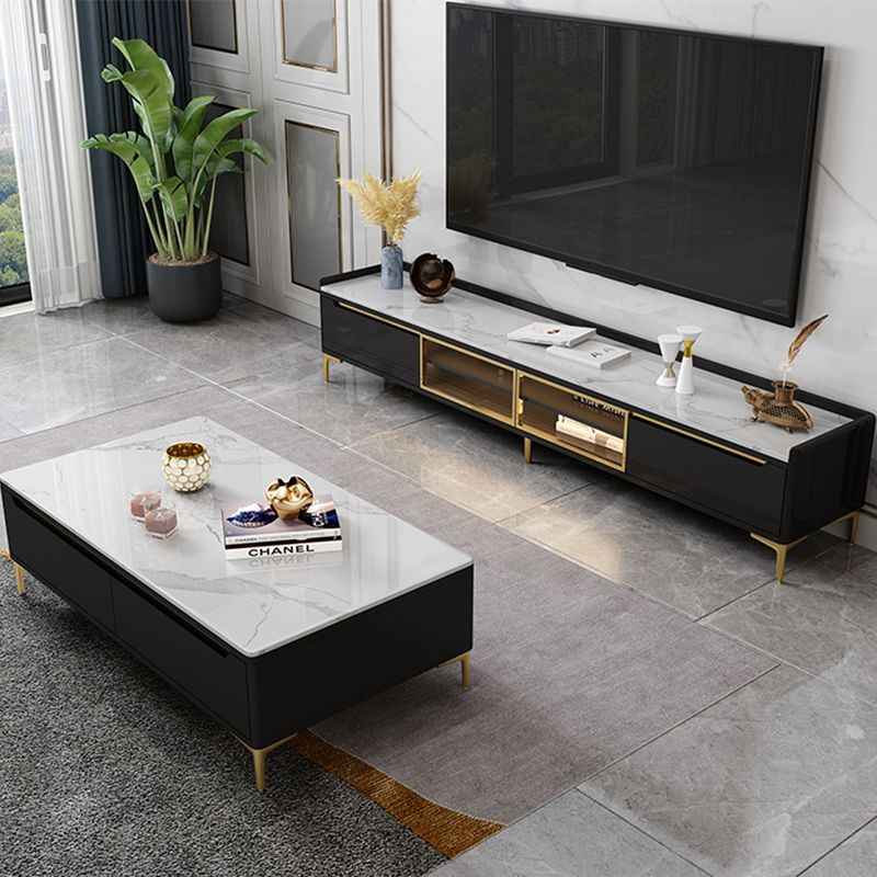 Gabinete de televisión de almacenamiento de TV de piedra estilo glam.