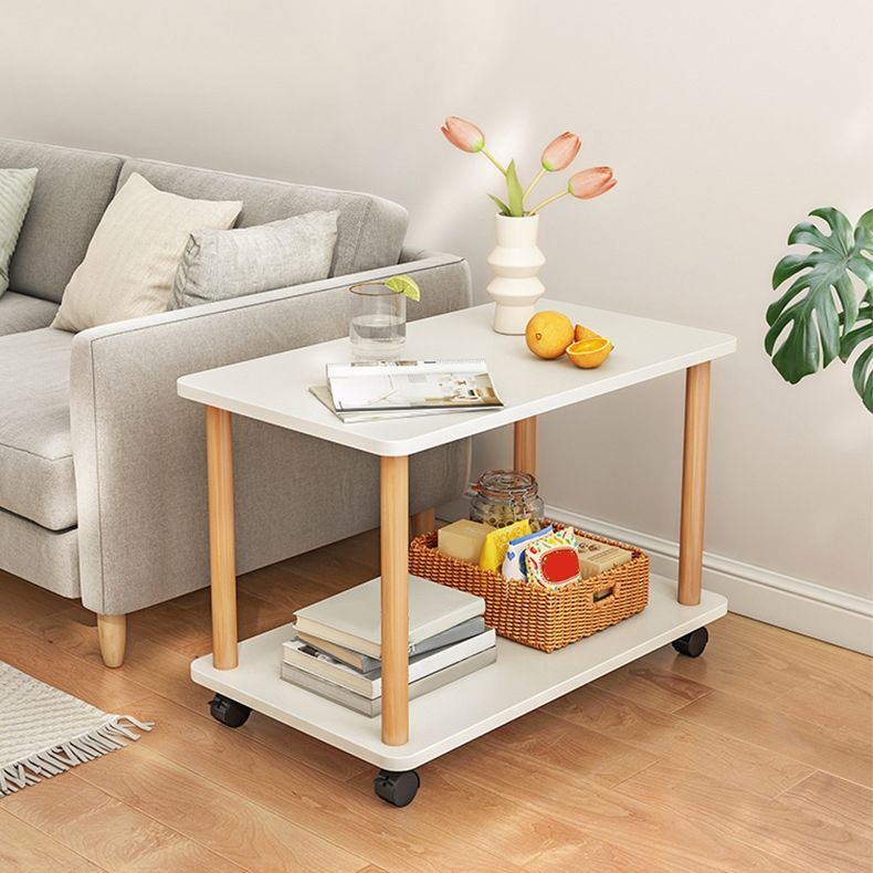 Skandinavisches Holz 4 -Bein Beistelltisch natürlicher/weißer Endtisch mit Rollen
