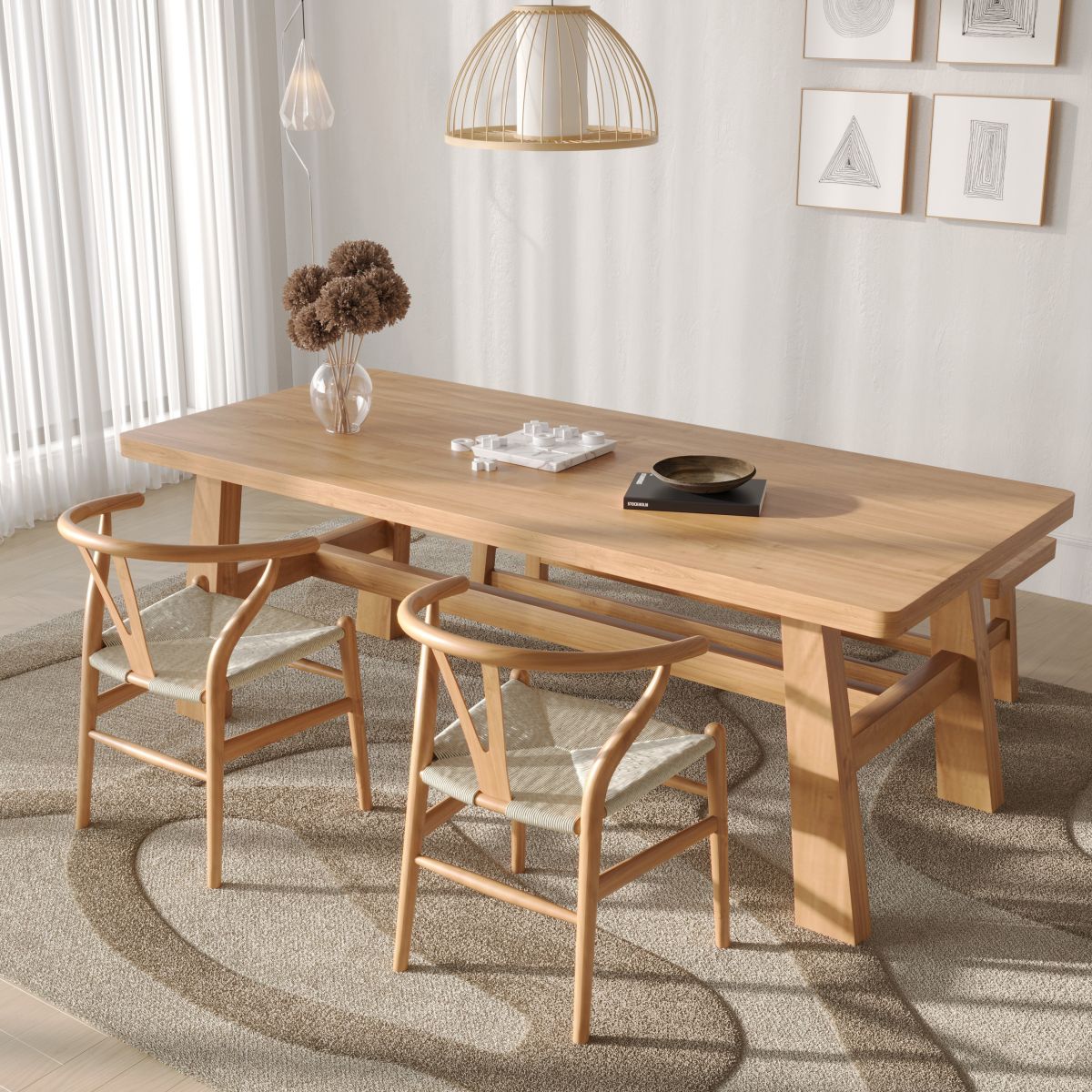 Mesa de comedor de madera de pino rectangular moderno 1/3 piezas de comedor para comedor