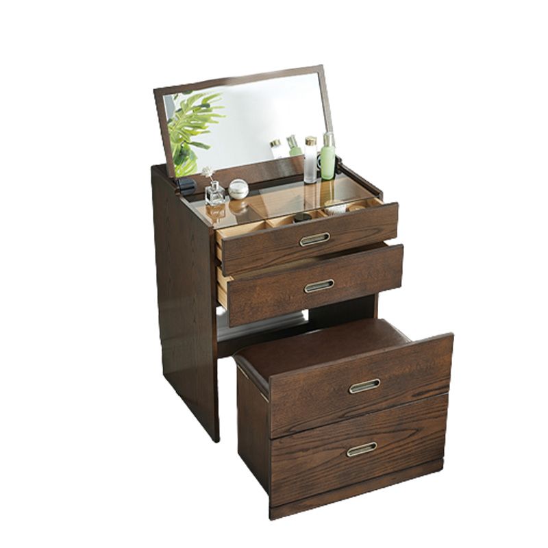 Traditions With Drawer Oak Mirror With Stool Vanity Dressing Table Clearhalo 'Bedroom Furniture' 'furn' 'furn_makeup_vanities' 'Furniture' 'Makeup Vanities' 'makeup_vanities' 1200x1200_b355bb16-00c9-41e7-bbd3-eb966b3b540e