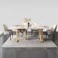 Glam Rectangle Stone Dining Table Metal Bases for Living Room