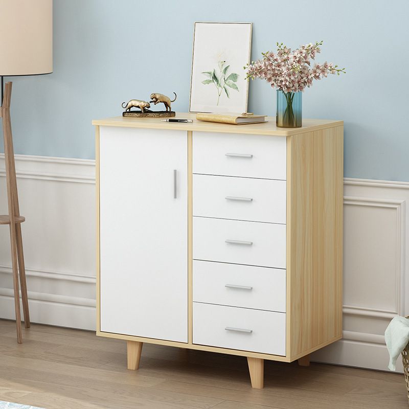 Rechthoek houten accentkast met 5 laden en rechte benen zijkant