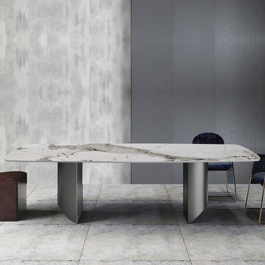 Metal Traditional Luxury Rectangle Table Sintered Stone Dining Table for Dining Room