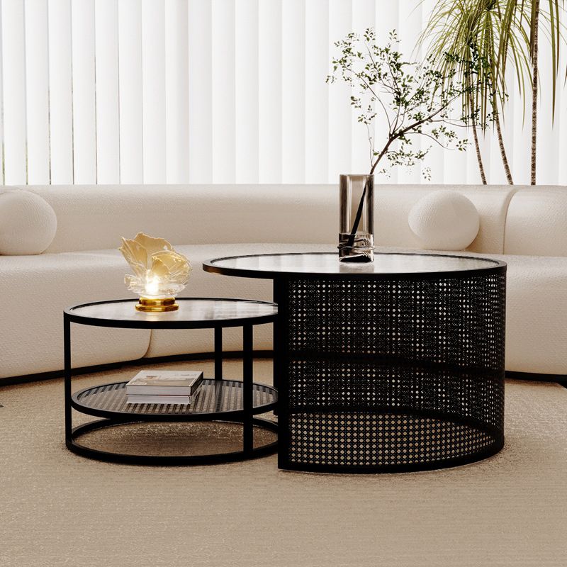 Tropical Round Frame Cocktail Table Glass Top Coffee Cocktail Table Clearhalo 'Coffee & Accent Tables' 'Coffee Tables' 'coffee_tables' 'furn' 'furn_coffee_tables' 'Furniture' 'Living Room Furniture' 1200x1200_b35ef46e-753c-4ffb-863d-1a55ea9266c9