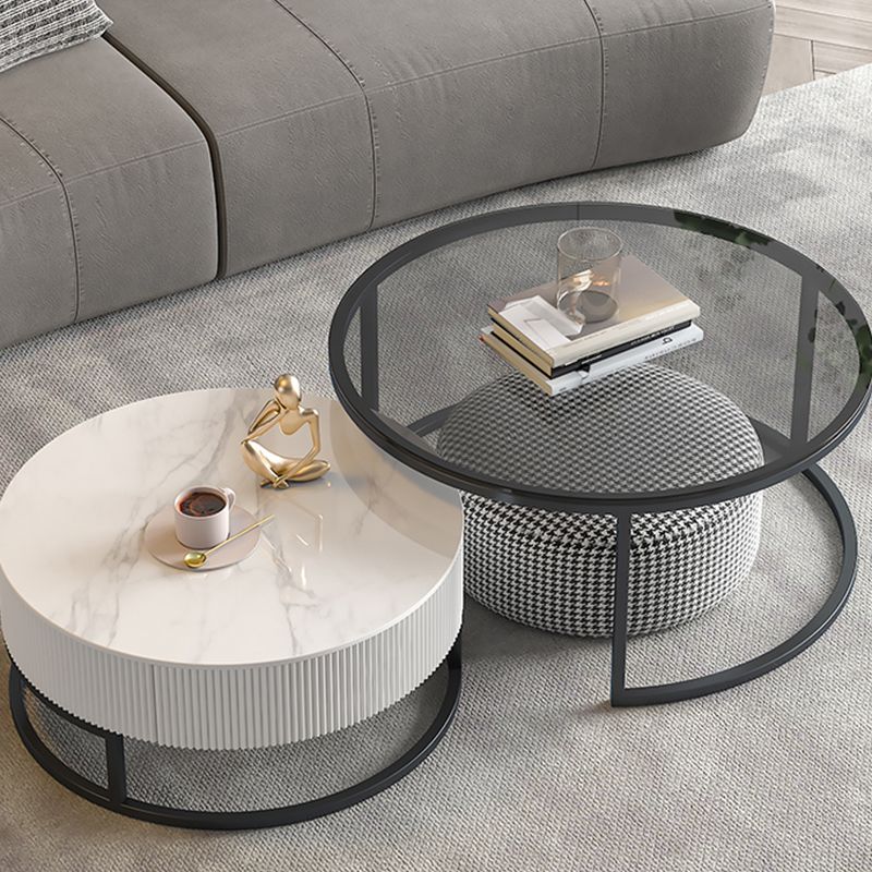Frame Coffee Table Glass Top Cocktail Table with Storage Drawers