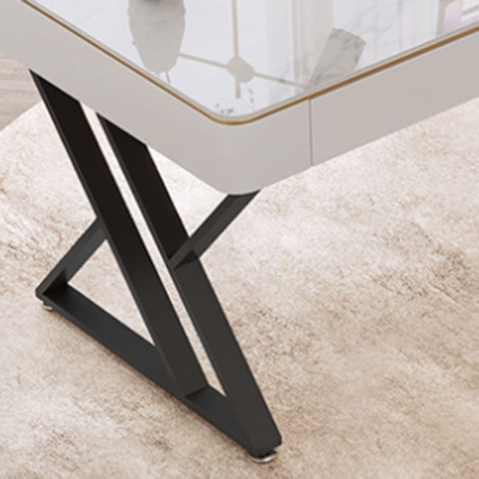 Glam Sintered Stone Office Desk 29.52 H White Writing Desk for Home