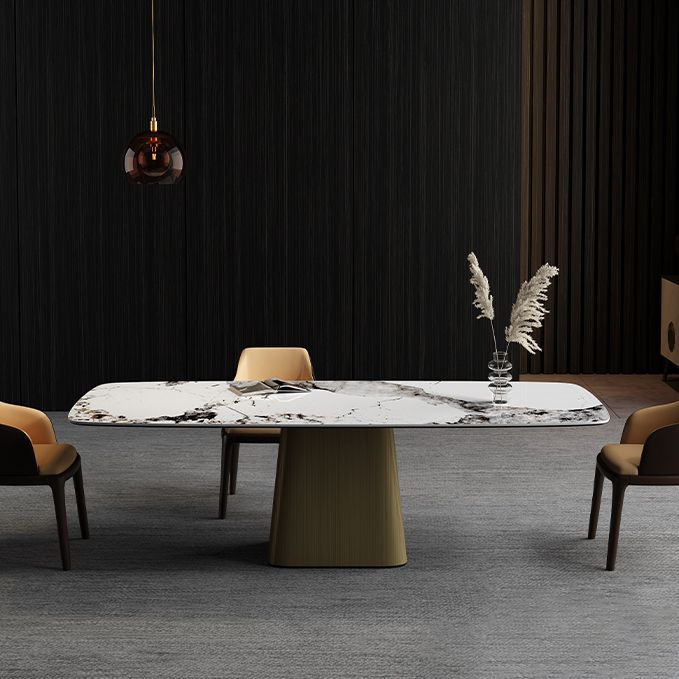 Metal Traditional Luxury Rectangle Table High Gloss White Sintered Stone Table with Pedestal Base Clearhalo ' dining_table' 'Dining Tables & Seating' 'Dining Tables' 'furn' 'furn_dining_table' 'Furniture' 'furniture_dining_table' 'Kitchen & Dining Furniture' 'kitchen&dining_furn' 'kitchen' 'kitchen_dining_table' 1200x1200_b3658990-bbf9-4962-ac88-a176c59eab0b