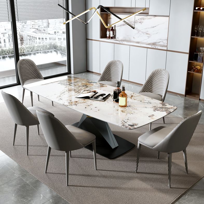 デザイナースタイル1/4/5/7ピース長方形ダイニングセット焼結ストーントップダイナテーブルセット