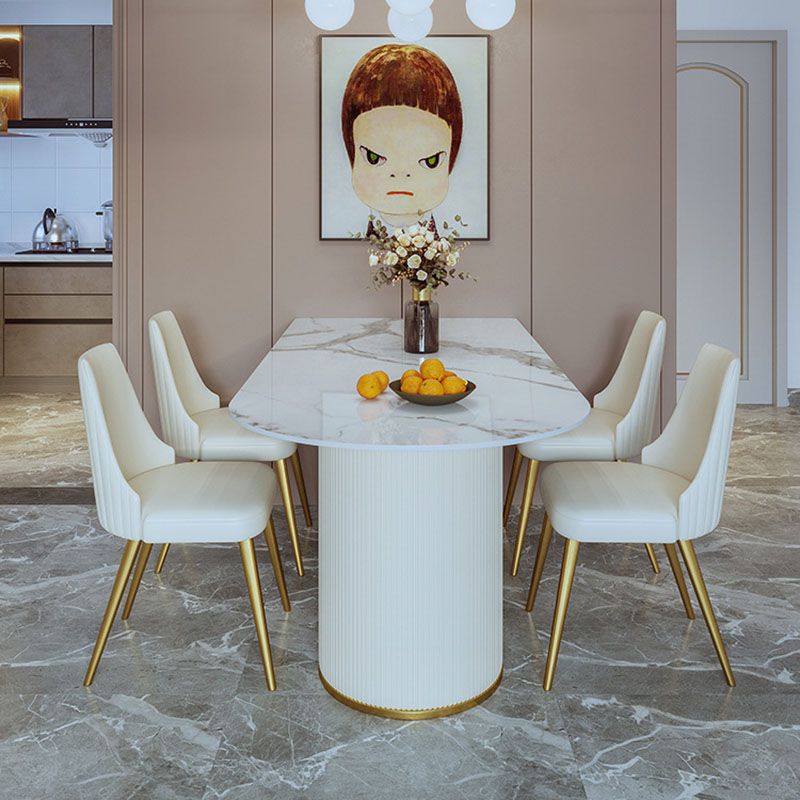 Tavolo da pranzo top in pietra tavolo da pranzo contemporaneo con base in slitta in bianco