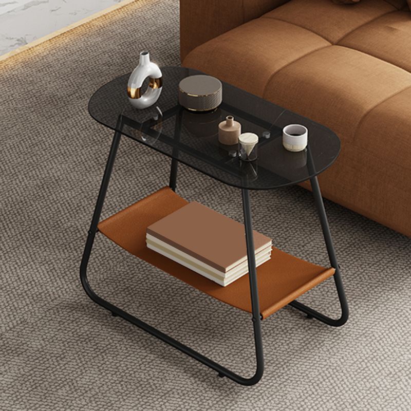 Mesa lateral de trineo elíptico de vidrio 20.9 "de altura de 1 estante