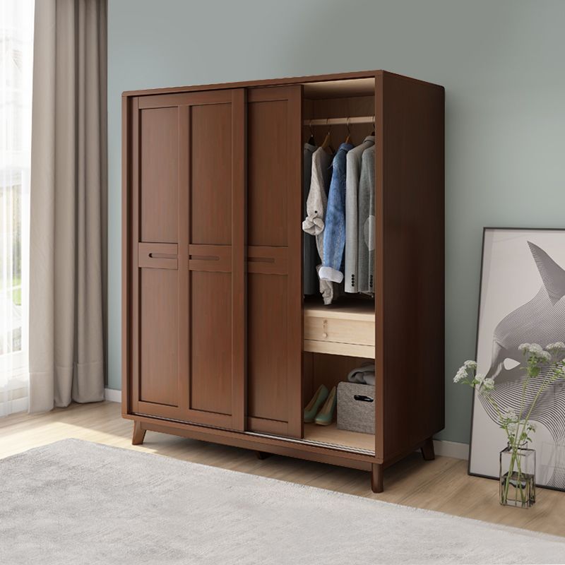 Freestanding Solid Wood Wardrobe Modern Wardrobe Armoire with 2 Doors and 1 Drawer Clearhalo 'Armoires & Wardrobes' 'armoires_wardrobes' 'Bedroom Furniture' 'furn' 'furn_armoires_wardrobes' 'Furniture' 1200x1200_b377c503-dbeb-497f-9cea-d39e07638776