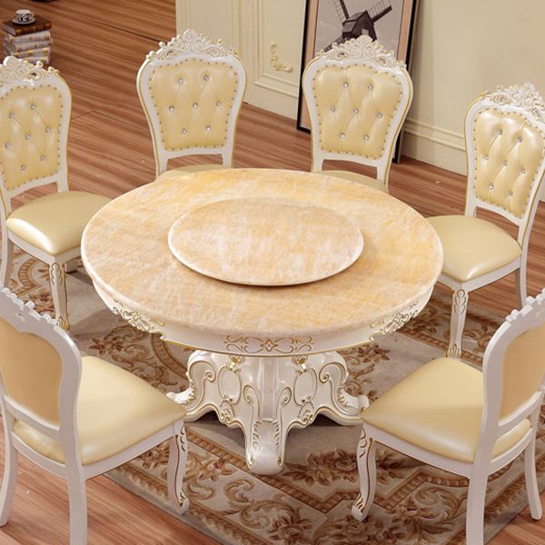 Oak Wood Victorian Round Table Faux Marble Top Dining Table with Pedestal Base Clearhalo 'Dining Tables & Seating' 'Dining Tables' 'dining_table' 'furn' 'furn_dining_table' 'Furniture' 'furniture_dining_table' 'Kitchen & Dining Furniture' 'kitchen' 'kitchen_dining_table' 1200x1200_b378d0e8-eff9-4c9c-a47b-b0b7204c3933