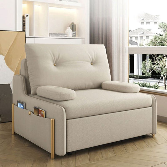 Moderno divano letto a doppio futon e materasso in fuorigioco e materasso con archiviazione