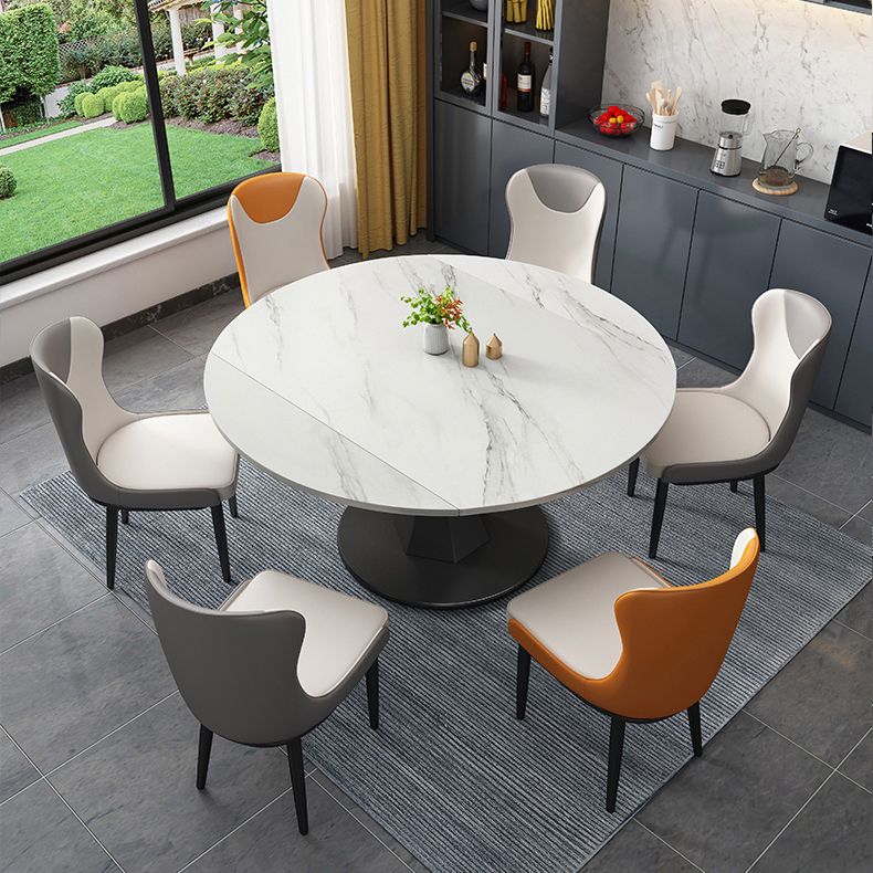 Modern Style Sintered Stone Dining Table White Round Drop-Leaf Table with Pedestal Base Clearhalo ' dining_table' 'Dining Tables & Seating' 'Dining Tables' 'furn' 'furn_dining_table' 'Furniture' 'furniture_dining_table' 'Kitchen & Dining Furniture' 'kitchen&dining_furn' 'kitchen' 'kitchen_dining_table' 1200x1200_b38119c9-ce17-49a8-858e-0aacb8dc2fe1