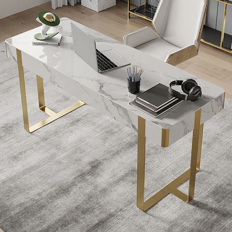 Escritorio de oficina blanco curvo con 2 cajones escritura de escritura para el hogar