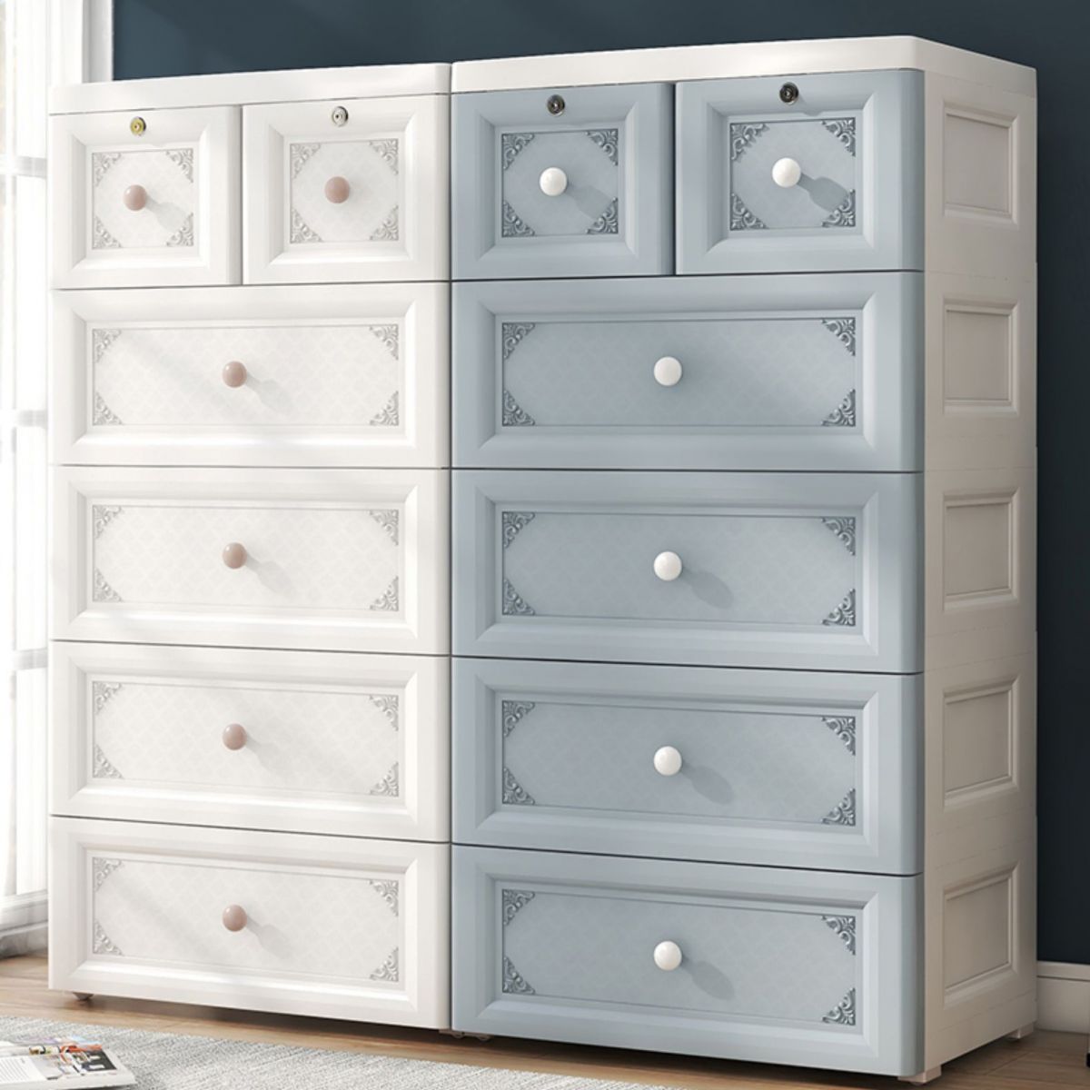 White/Blue/Green Lingerie Chest Contemporary Plastic Chest with Drawers for Bedroom Clearhalo 'Bedroom Furniture' 'Dressers & Chests' 'dressers_chests' 'furn' 'furn_dressers_chests' 'Furniture' 1200x1200_b3815e25-7aa8-4af0-83a7-fd55a8823aa4