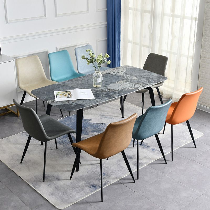 Contemporary Style Faux Leather Dining Chairs with 4 Black Finish Legs Armless Chairs Clearhalo ' kitchen&dining_furn' 'Dining Chairs' 'Dining Tables & Seating' 'dining_chair' 'furn' 'furn_dining_chair' 'Furniture' 'furniture_dining_chair' 'Kitchen & Dining Furniture' 'kitchen' 1200x1200_b387b6da-9820-40db-b04c-fc72bf4b84d7