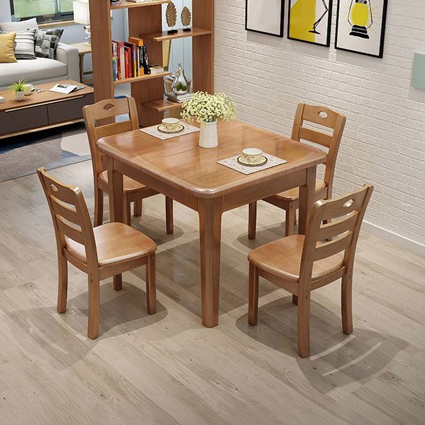 Rectangle 4 Legs Vintage Dining Table Wood Color Extendable Table of Solid Wood Clearhalo ' dining_table' 'Dining Tables & Seating' 'Dining Tables' 'furn' 'furn_dining_table' 'Furniture' 'furniture_dining_table' 'Kitchen & Dining Furniture' 'kitchen&dining_furn' 'kitchen' 'kitchen_dining_table' 1200x1200_b38acb9d-123a-4945-9d66-c99d74eb1fd5