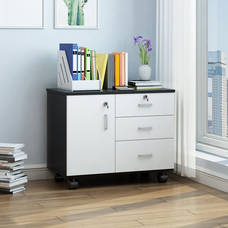 Gabinete de estilo nórdico Gabinete de almacenamiento de cajones de bloqueo de madera con ruedas