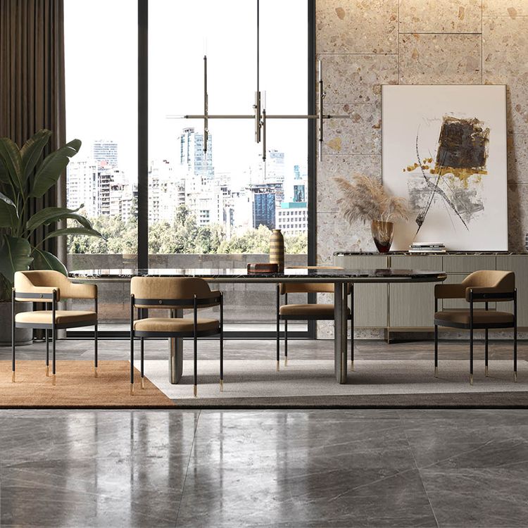 Indoor Modern Style Arm Chair Open Back Metal Upholstered Dining Room Chair (Set of 2) Clearhalo ' kitchen&dining_furn' 'Dining Chairs' 'Dining Tables & Seating' 'dining_chair' 'furn' 'furn_dining_chair' 'Furniture' 'furniture_dining_chair' 'Kitchen & Dining Furniture' 'kitchen' 1200x1200_b38f3a03-a2d6-43f8-a030-9497446c7228