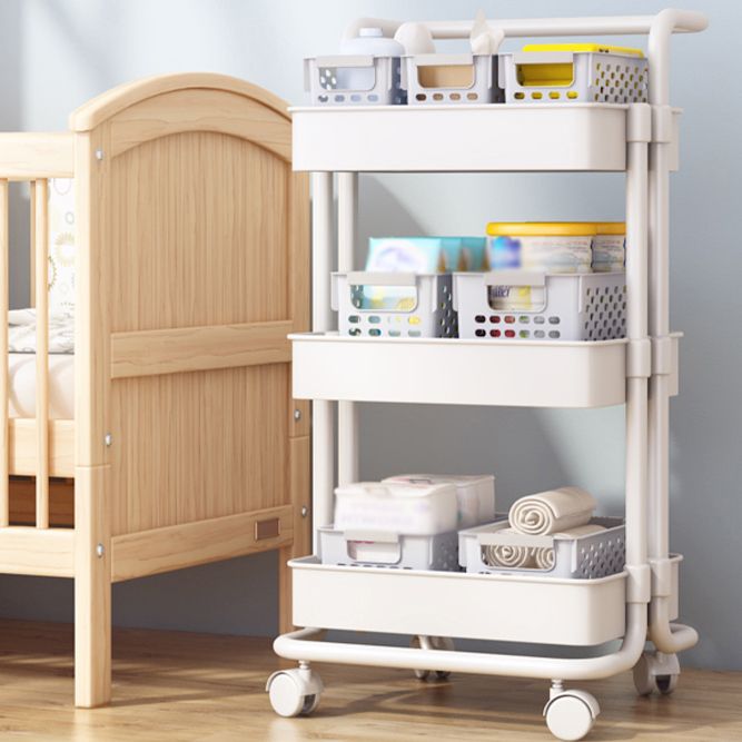 Modern Metal Frame Etagere Bookshelf White and Black Bookcase with Caster Wheels Clearhalo 'Bookcases' 'furn' 'furn_bookcases' 'Furniture' 'Office Furniture' 1200x1200_b3910315-b533-4a73-a13d-71cb811635ca