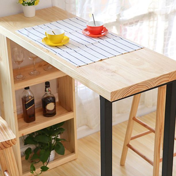 Mesa de barra de madera maciza rectangular de lujo Juego de mesa 1/2/3 piezas de mostrador con taburetes sin espalda