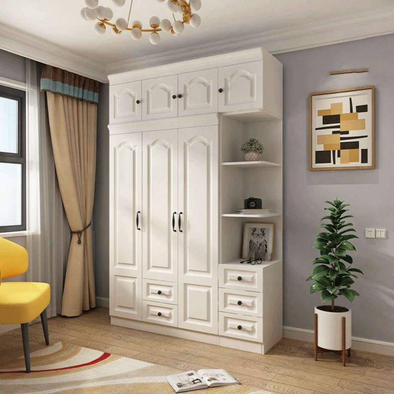 Contemporary White Wardrobe Cabinet Engineered Wood Storage Cabinet Clearhalo 'Armoires & Wardrobes' 'armoires_wardrobes' 'Bedroom Furniture' 'furn' 'furn_armoires_wardrobes' 'Furniture' 1200x1200_b393e75a-9de3-4fec-bda9-e5fd06ac5789