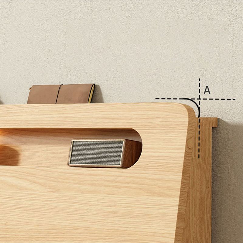 Letto a pannello in legno massiccio naturale con letto di testiera standard con ripiani