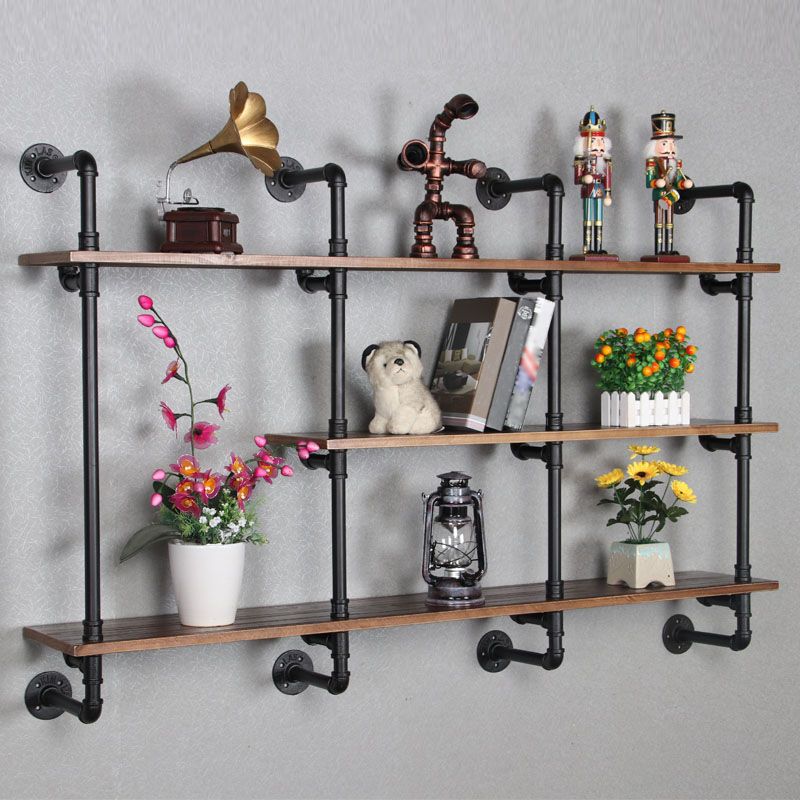 Industrial Wall Mounted Bookshelf with Black Iron Frame Pine Wood Shelf Clearhalo 'Bookcases' 'furn' 'furn_bookcases' 'Furniture' 'furniture_bookcases' 'kitchen' 'kitchen_bookcases' 'Living Room Furniture' 'Office Furniture' 1200x1200_b39a7ac1-ce7e-4c02-ba09-a45148654e06