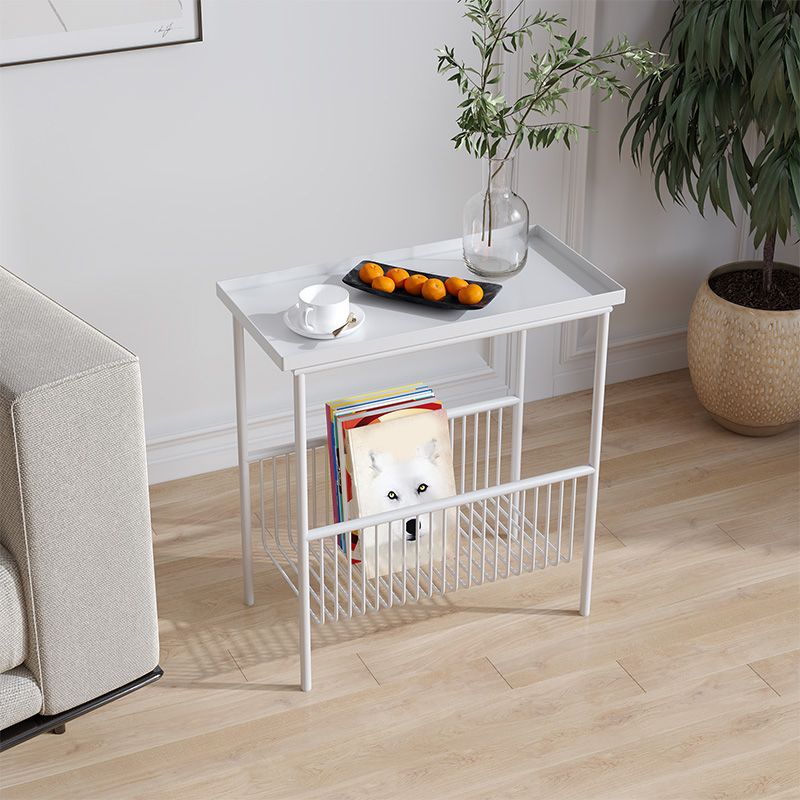 Contemporary Rectangular Side Table Metal 4 Legs End Table with Shelf