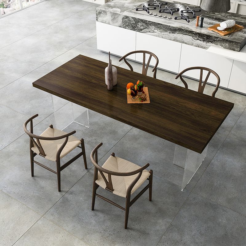 Solid Wood and Acrylic Dinner Table Modern Fixed Table Double Pedestal Dining Table Clearhalo 'Dining Tables & Seating' 'Dining Tables' 'dining_table' 'furn' 'furn_dining_table' 'Furniture' 'furniture_dining_table' 'Kitchen & Dining Furniture' 'kitchen' 'kitchen_dining_table' 1200x1200_b39cb214-f021-473c-8b82-b57780b10712