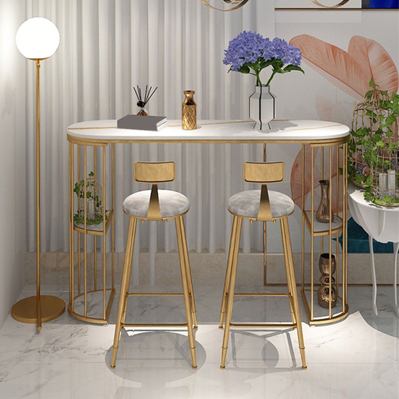 Gold Metal Pub Table Stone Top Industrial Bar Table with Storages Clearhalo 'Bar Furniture' 'Bar Tables' 'bar_tables' 'furn' 'furn_bar_tables' 'Furniture' 'Kitchen & Dining Furniture' 1200x1200_b39d0282-d361-470a-a8be-15ca10e0184b
