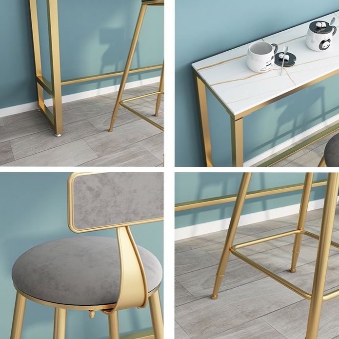 1/3 pezzi Glam Iron Bistro set rettangolo tavolo da barra in pietra bianco set con poggiapiedi