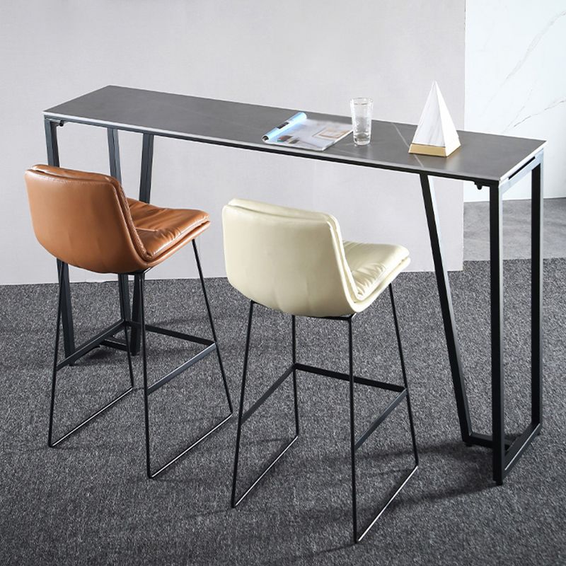 Industrial Grey Stone Pub Bar Table Indoor Iron Bar Dining Table with Double Pedestal Clearhalo 'Bar Furniture' 'Bar Tables' 'bar_tables' 'furn' 'furn_bar_tables' 'Furniture' 'furniture_bar_tables' 'Kitchen & Dining Furniture' 1200x1200_b3a1955b-6456-4a6c-9b72-cdfc22b30653