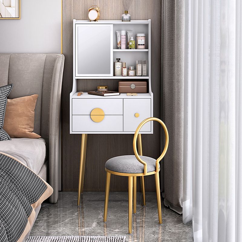 Glam 3-Drawer Solid Color Wooden Vanity with and Mirror Dressing Table