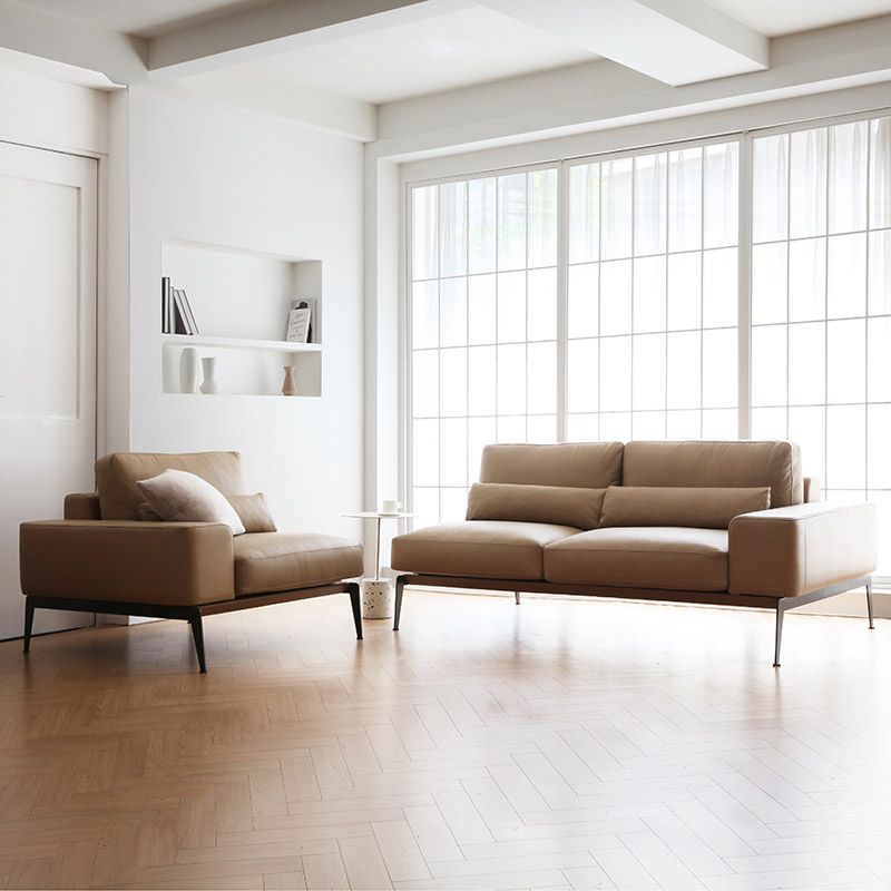 32" High Genuine Leather Square Arm Modern Sofa with Bolster Pillows, Brown Clearhalo 'furn' 'furn_sofas' 'Furniture' 'furniture_sofas' 'kitchen' 'kitchen_sofas' 'Living Room Furniture' 'Sofa' 'sofas' 1200x1200_b3a3e25c-e419-471c-ba50-bf9092304e27