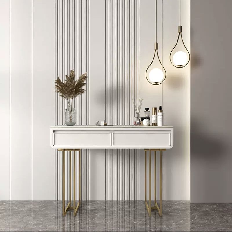 Camera da letto in oro bianco in stile glam con cassetto in piedi vanità per trucco