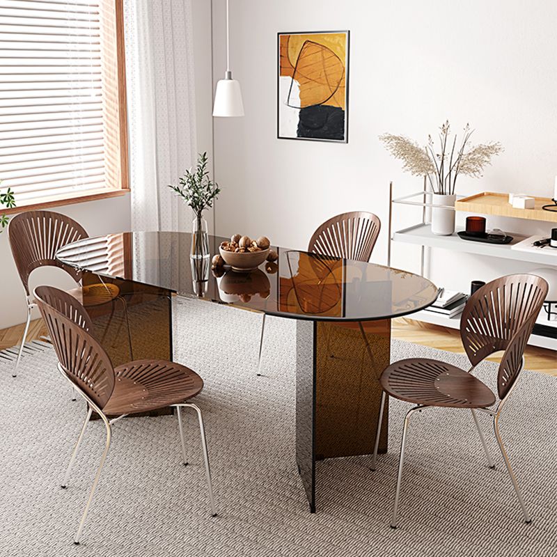 Glass Dining table Modern Oval Dining Table with Double Pedestal