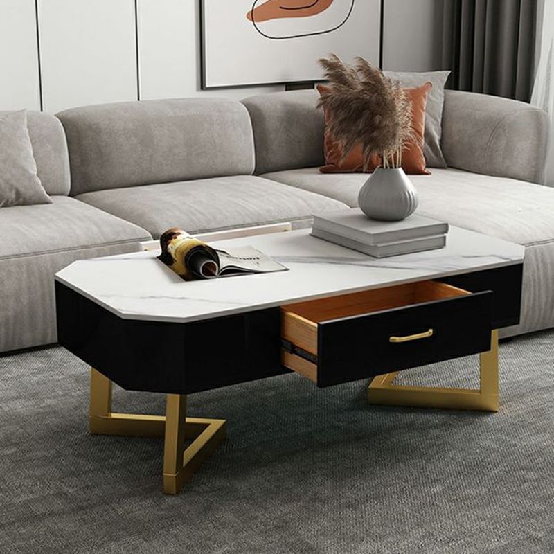 17.7" Tall Modern Metal Sled Base Slate Rectangular Top Coffee Table with Drawers Clearhalo 'Coffee & Accent Tables' 'Coffee Tables' 'coffee_tables' 'furn' 'furn_coffee_tables' 'Furniture' 'furniture_coffee_tables' 'Living Room Furniture' 1200x1200_b3aa136e-47f5-4688-b634-cf3592f24390