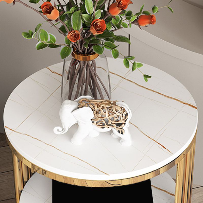 23.6" Tall Modern Slate Round Side Table Steel Frame End Table with Storage