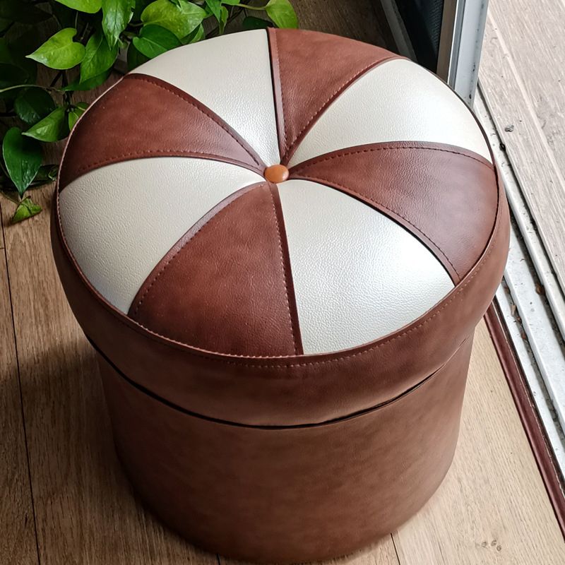 Mid-Century Modern Pouf Ottoman PU Leather Upholstered Tufted Patchwork Round Ottoman Clearhalo 'furn' 'furn_ottomans_poufs' 'Furniture' 'Living Room Furniture' 'Ottomans & Poufs' 'ottomans_poufs' 1200x1200_b3b2c905-3600-4045-be8a-a56af1efffcd