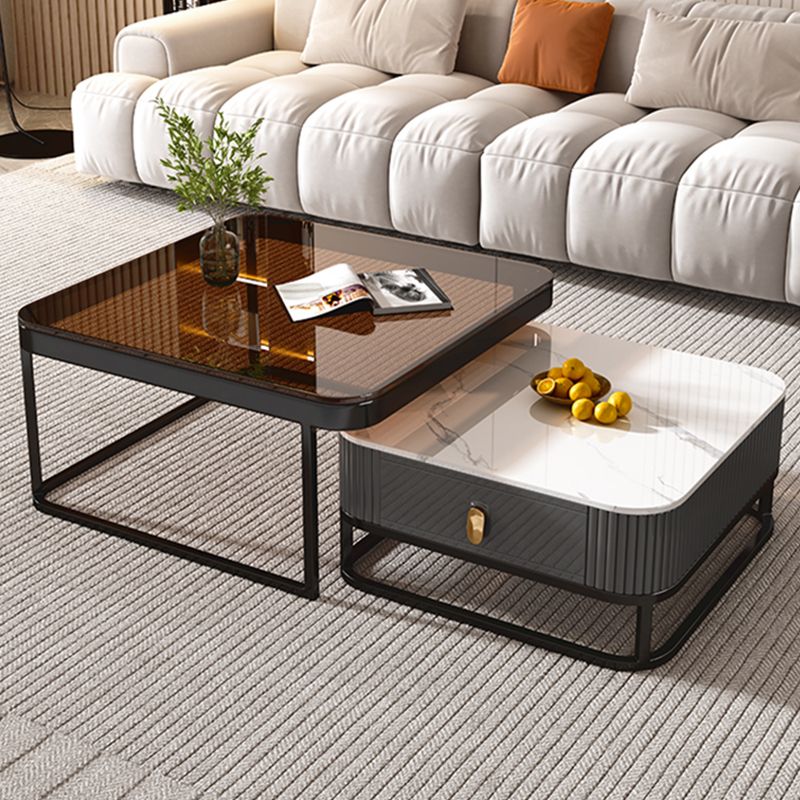 Glam Nesting Couchtisch-Set, Couchtisch aus Schiefer mit quadratischem Rahmen