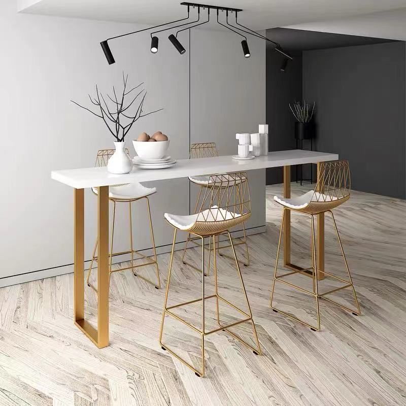 White Glam Style Bar Table in Metal and Faux Marble Bar Table Milk Tea Shop Bar Table Clearhalo 'Bar Furniture' 'Bar Tables' 'bar_tables' 'furn' 'furn_bar_tables' 'Furniture' 'furniture_bar_tables' 'Kitchen & Dining Furniture' 1200x1200_b3b5dc61-3411-4aca-8648-b430e7ab76d7