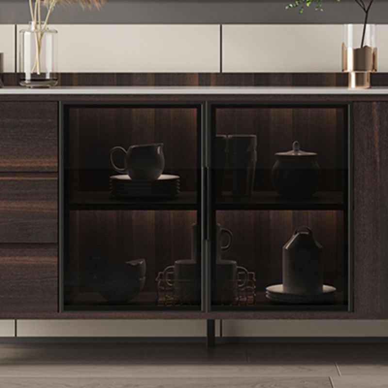 Credenza de comedor de parador de buffet de madera sólida contemporánea con luces LED