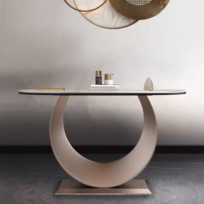 Glam Stone Console Table Stain Resistant Accent Table for Hall