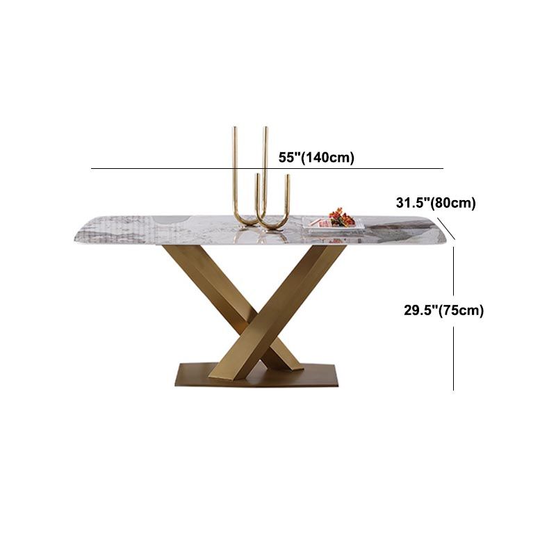 Metal Traditional Luxury Rectangle Dining Table Sintered Stone Top Table with Pedestal