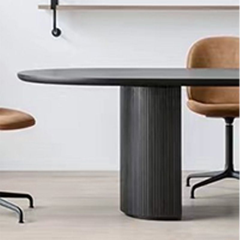Modern Wooden Table Oval Dinner Room Kitchen Table in Black with Double Pedestal